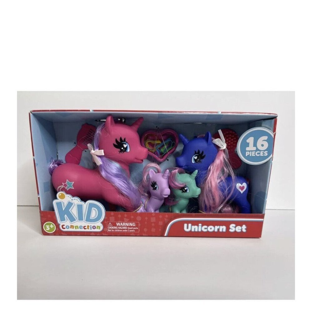 Kid Connection 16-Piece Unicorn Set Colorful Ponies Comb Brush 10 Hair Bands New - Picture 1 of 4